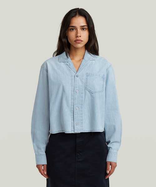 G-STAR(ジースター)の「Resort Boxy Relaxed Shirt/ヴィンテージライクオーバーサイズボックスシルエットクロップドデニムシャツ(シャツ/ブラウス・レディース・ライトブルー・SMALL/X-SMALL)」の1枚目の写真