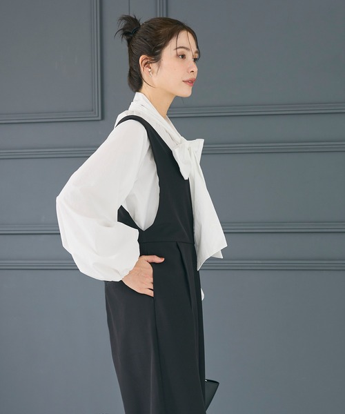 coca(coca)(コカ)の「ボウタイブラウス| セレモニー オフィス ママスーツ フォーマルウェア スーツ 卒業式(シャツ/ブラウス・レディース・ライトブルー/ホワイト・L/M)」の7枚目の写真