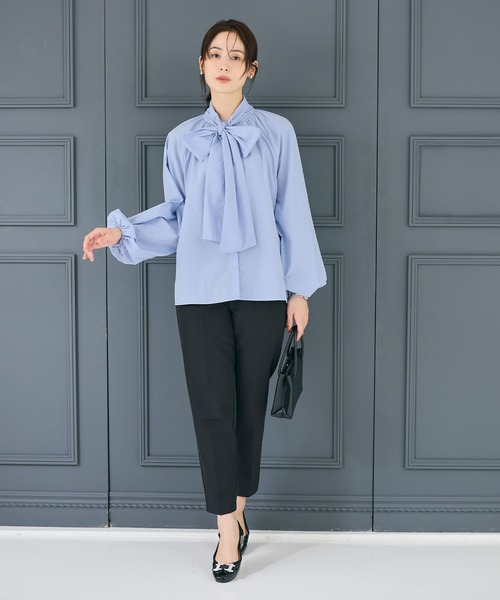 coca(coca)(コカ)の「ボウタイブラウス| セレモニー オフィス ママスーツ フォーマルウェア スーツ 卒業式(シャツ/ブラウス・レディース・ライトブルー/ホワイト・L/M)」の8枚目の写真