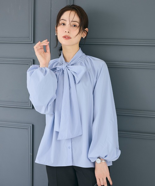coca(coca)(コカ)の「ボウタイブラウス| セレモニー オフィス ママスーツ フォーマルウェア スーツ 卒業式(シャツ/ブラウス・レディース・ライトブルー/ホワイト・L/M)」の10枚目の写真