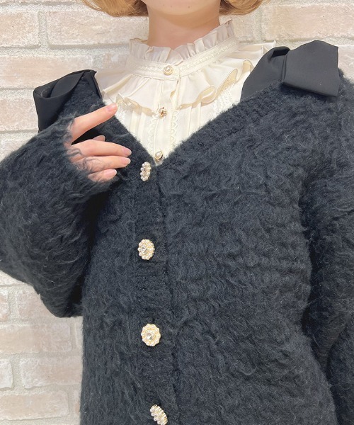 axes femme POETIQUE(アクシーズファムポエティック)の「ウェーブファーニットカーディガン(カーディガン/ボレロ・レディース・ブラック/ラベンダー/キナリ・MEDIUM)」の8枚目の写真