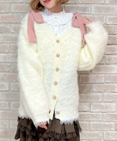 axes femme POETIQUE(アクシーズファムポエティック)の「ウェーブファーニットカーディガン(カーディガン/ボレロ・レディース・ブラック/ラベンダー/キナリ・MEDIUM)」の4枚目の写真