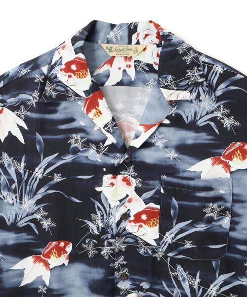 schott(ショット)の「Schott×PJ/ショット×パイナップルジュース/GOLDFISH RAYON SHIRT/ゴールドフィッシュ レーヨンシャツ(シャツ/ブラウス・メンズ・ブラック・2XL/XL/L/M)」の2枚目の写真