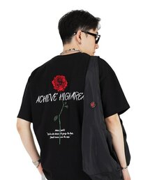 ACHA（アチャ）の「ニューローズ刺繍半袖 _ ブラック（Tシャツ/カットソー）」