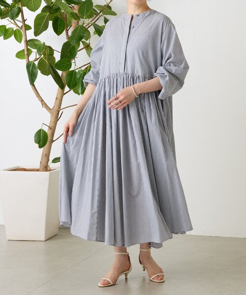 BEARDSLEY（ビアズリー）の「《2/15(日)12：00追加予約》先染めギャザーワンピース（ワンピース・レディース・ネイビー/ブラック・0/1）」の2枚目の写真