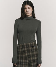 [ESSENTIAL] HIGH NECK SLIM TOP_CHARCOAL