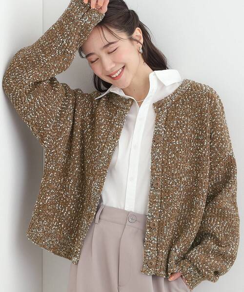 SHOO・LA・RUE（シューラルー）の「【洗濯機可/前後2WAY】ぽこぽこニットカーディガン（カーディガン/ボレロ・レディース・ダークブラウン/ホワイト/ダークグレー・00）」の3枚目の写真