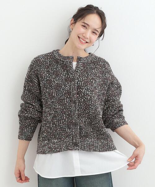 SHOO・LA・RUE（シューラルー）の「【洗濯機可/前後2WAY】ぽこぽこニットカーディガン（カーディガン/ボレロ・レディース・ダークブラウン/ホワイト/ダークグレー・00）」の5枚目の写真