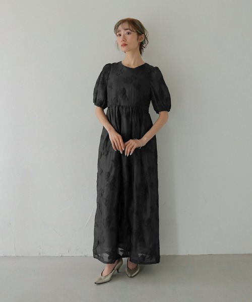CLEIO(クレイオ)の「【CLEIO】チューリップジャガードワンピース TULIP JACQUARD DRESS(ワンピース・レディース・ネイビー/アイボリー/ブラック・FREE)」の1枚目の写真