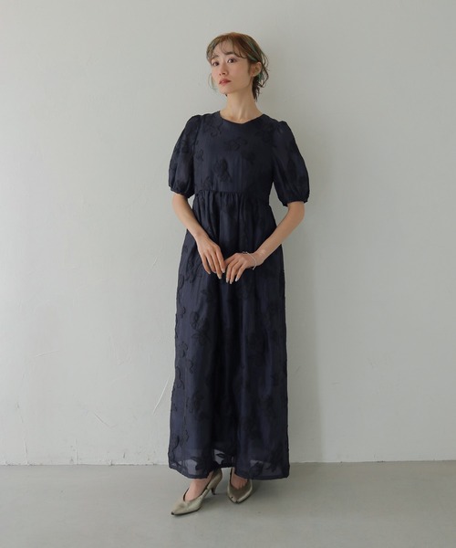 CLEIO（クレイオ）の「【CLEIO】チューリップジャガードワンピース  TULIP JACQUARD DRESS（ワンピース・レディース・ネイビー/アイボリー・FREE）」の3枚目の写真