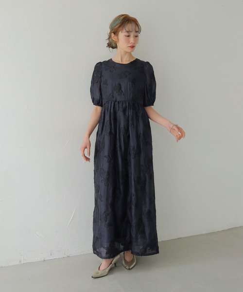 CLEIO（クレイオ）の「【CLEIO】チューリップジャガードワンピース  TULIP JACQUARD DRESS（ワンピース・レディース・ネイビー/アイボリー・FREE）」の4枚目の写真