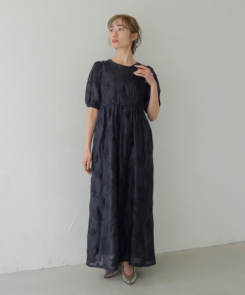 CLEIO（クレイオ）の「【CLEIO】チューリップジャガードワンピース  TULIP JACQUARD DRESS（ワンピース・レディース・ネイビー/アイボリー・FREE）」の6枚目の写真