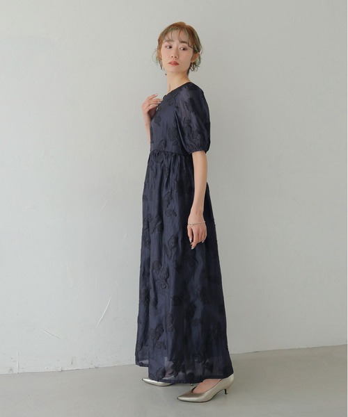 CLEIO（クレイオ）の「【CLEIO】チューリップジャガードワンピース  TULIP JACQUARD DRESS（ワンピース・レディース・ネイビー/アイボリー・FREE）」の7枚目の写真