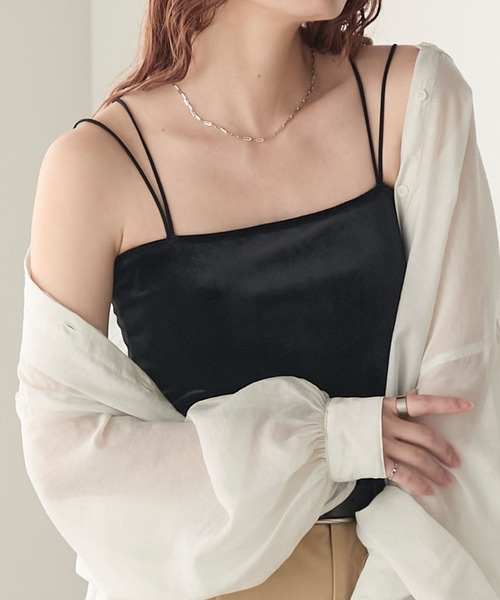 BONLECILL（ボンルシール）の「【接触冷感/抗菌防臭】カップ付きダブルストラップベアキャミソール（キャミソール・レディース・ブラック/モカ/オレンジ/ネイビー/ベージュ/ピンク/レッド/ブラウン/ミント/グレー/ブルー/チャコールグレー/アイボリー/ブラック系1・L/LL/M/S）」の3枚目の写真