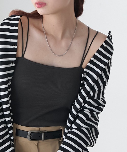 BONLECILL（ボンルシール）の「【接触冷感/抗菌防臭】カップ付きダブルストラップベアキャミソール（キャミソール・レディース・ブラック/モカ/オレンジ/ネイビー/ベージュ/ピンク/レッド/ブラウン/ミント/グレー/ブルー/チャコールグレー/アイボリー/ブラック系1・L/LL/M/S）」の4枚目の写真