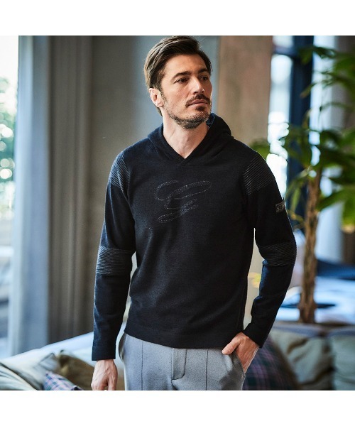 g-stage（ジーステージ）の「軽く柔らかいモールストレッチパーカー（ニット/セーター・メンズ・ブラック/チャコールグレー・46/50/48）」の2枚目の写真