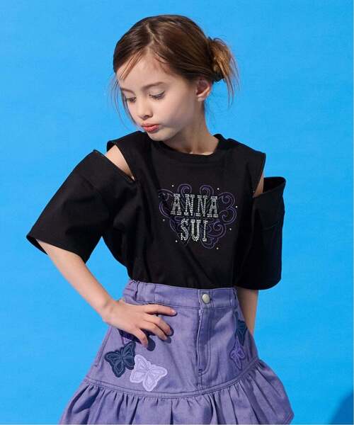 ANNA SUI mini（アナスイ・ミニ）の「【親子リンク】ラインストーンロゴTシャツ（Tシャツ/カットソー・キッズ・パープル/ホワイト/ブラック・L(145-155cm)/L(130-140cm)/M(115-125cm)/L 155-165cm）」の2枚目の写真