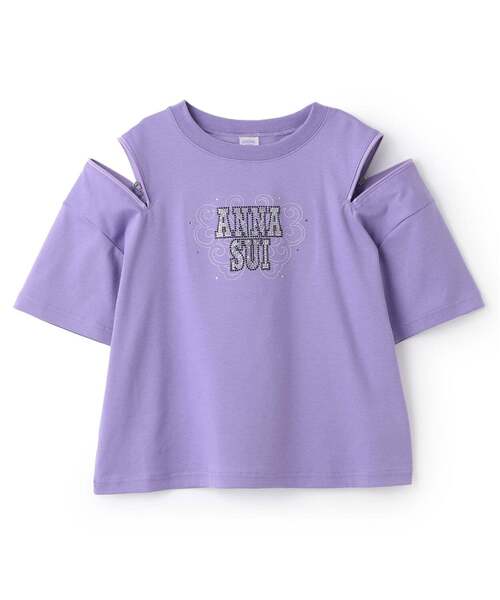 ANNA SUI mini（アナスイ・ミニ）の「【親子リンク】ラインストーンロゴTシャツ（Tシャツ/カットソー・キッズ・パープル/ホワイト/ブラック・L(145-155cm)/L(130-140cm)/M(115-125cm)/L 155-165cm）」の5枚目の写真