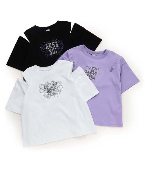 ANNA SUI mini（アナスイ・ミニ）の「【親子リンク】ラインストーンロゴTシャツ（Tシャツ/カットソー・キッズ・パープル/ホワイト/ブラック・L(145-155cm)/L(130-140cm)/M(115-125cm)/L 155-165cm）」の13枚目の写真