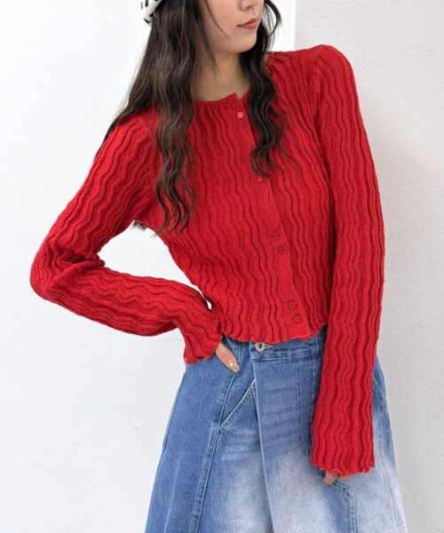 w closet（ダブルクローゼット）の「ブークレショートカーディガン（Tシャツ/カットソー・レディース・アイボリー/ブラック/レッド/ピンク/グリーン/ブラウン・FREE）」の6枚目の写真