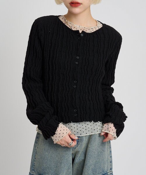 w closet（ダブルクローゼット）の「ブークレショートカーディガン（Tシャツ/カットソー・レディース・アイボリー/ブラック/レッド/ピンク/グリーン/ブラウン・FREE）」の3枚目の写真