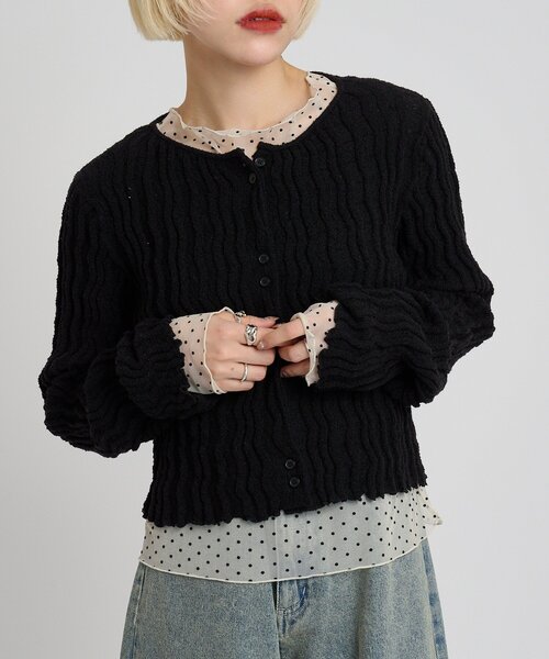 w closet（ダブルクローゼット）の「ブークレショートカーディガン（Tシャツ/カットソー・レディース・アイボリー/ブラック/レッド/ピンク/グリーン/ブラウン・FREE）」の10枚目の写真