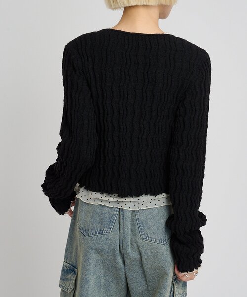 w closet（ダブルクローゼット）の「ブークレショートカーディガン（Tシャツ/カットソー・レディース・アイボリー/ブラック/レッド/ピンク/グリーン/ブラウン・FREE）」の12枚目の写真