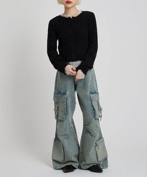 w closet（ダブルクローゼット）の「ブークレショートカーディガン（Tシャツ/カットソー・レディース・アイボリー/ブラック/レッド/ピンク/グリーン/ブラウン・FREE）」の14枚目の写真