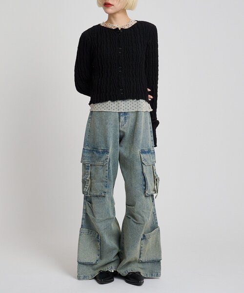 w closet（ダブルクローゼット）の「ブークレショートカーディガン（Tシャツ/カットソー・レディース・アイボリー/ブラック/レッド/ピンク/グリーン/ブラウン・FREE）」の15枚目の写真