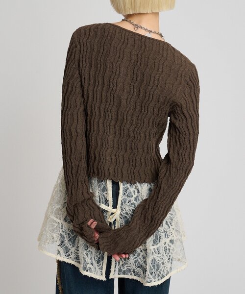 w closet（ダブルクローゼット）の「ブークレショートカーディガン（Tシャツ/カットソー・レディース・アイボリー/ブラック/レッド/ピンク/グリーン/ブラウン・FREE）」の22枚目の写真