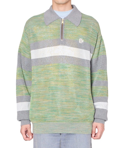 kolor（カラー）の「【kolor/カラー】26SCM-N07306 KNIT POLO（ポロシャツ・メンズ・ピンク/グリーン・5/3）」の2枚目の写真