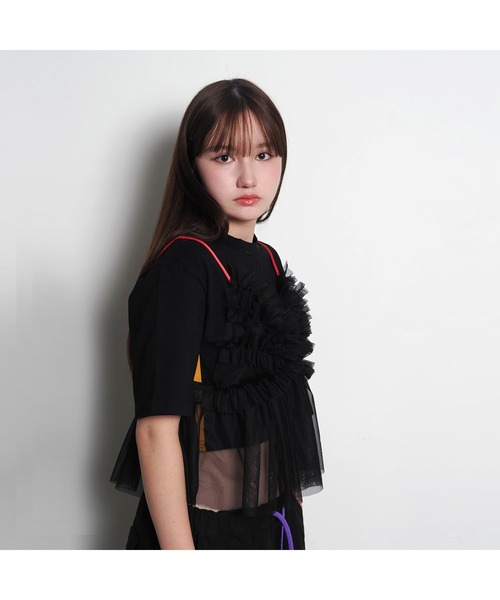 RADIO EVA(ラヂオエヴァ)の「RADIO EVA A331 EVANGELION Jacquard Cropped T-Shirt(Tシャツ/カットソー・レディース・ブラック/パープル/クリーム・FREE)」の4枚目の写真