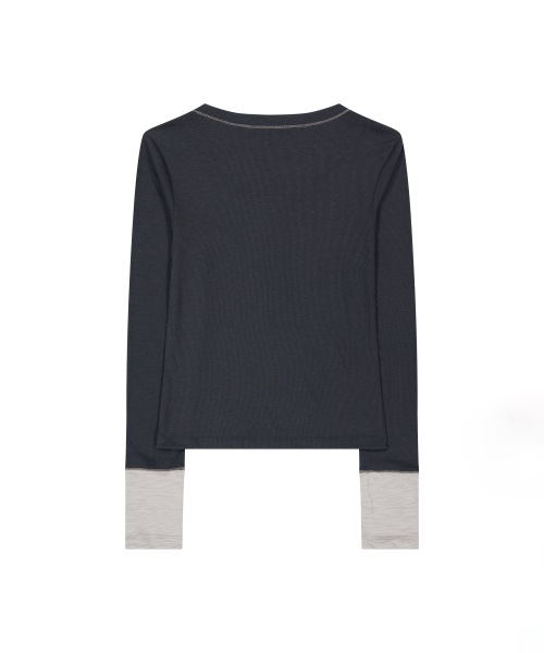 PORTERNA(ポルテナ)の「MIX POINT LONG SLEEVE BUTTON T-SHIRT-CHARCOAL(Tシャツ/カットソー・レディース・その他・X-SMALL/MEDIUM/SMALL)」の8枚目の写真