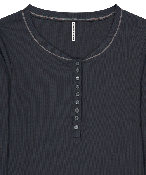 PORTERNA(ポルテナ)の「MIX POINT LONG SLEEVE BUTTON T-SHIRT-CHARCOAL(Tシャツ/カットソー・レディース・その他・X-SMALL/MEDIUM/SMALL)」の9枚目の写真
