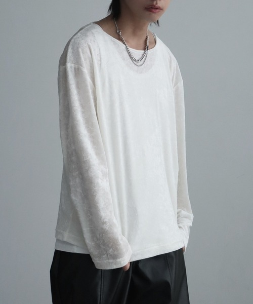 カットソー(長袖/七分)  white sheer top ニッセン（nissen） tシャツ 「低身長/高身長サイズ有」スラブシアー