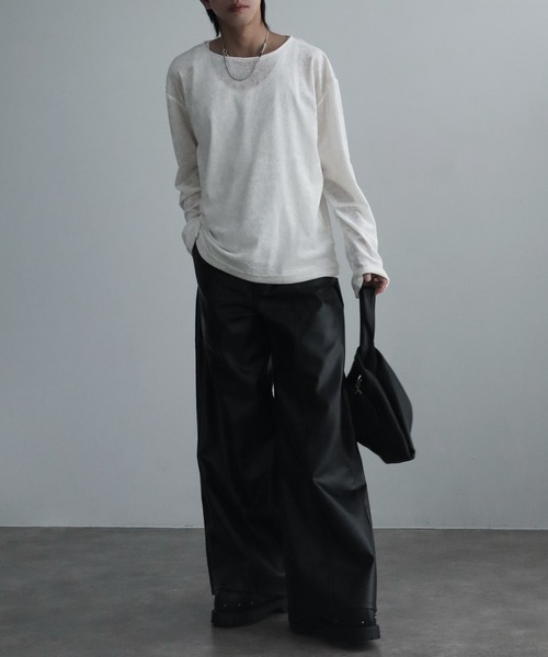 welise（ウェライズ）の「【welise/ウェライズ】リッチベルベットシアーファブリック 長袖ボートネックプルオーバー（Tシャツ/カットソー・メンズ・オフホワイト/アッシュブラウン/ブラック・S/L/M）」の11枚目の写真