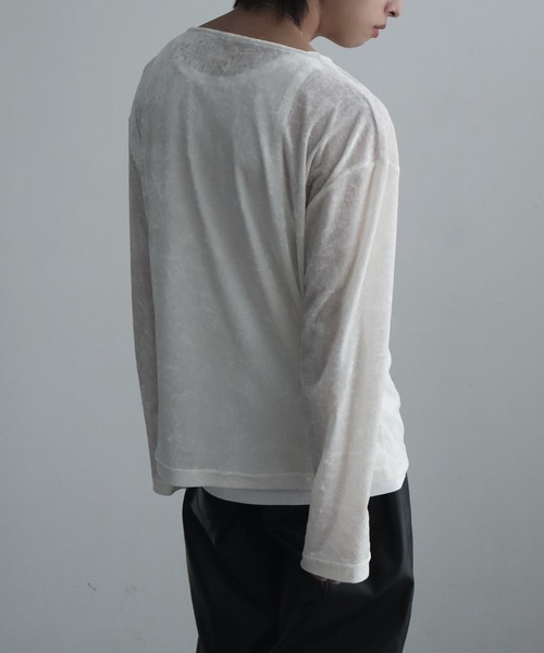 welise（ウェライズ）の「【welise/ウェライズ】リッチベルベットシアーファブリック 長袖ボートネックプルオーバー（Tシャツ/カットソー・メンズ・オフホワイト/アッシュブラウン/ブラック・S/L/M）」の10枚目の写真