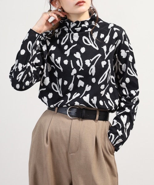 BRODIAEA(ブローディア)の「BRODIAEA 総柄ハイネックリバーシブルプルオーバー 日本製 長袖(Tシャツ/カットソー・レディース・ダークネイビー・40)」の1枚目の写真