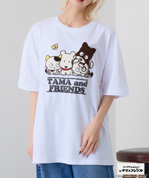 JEANS MATE（ジーンズメイト）の「【タマ＆フレンズ～うちのタマ知りませんか？】【コットン100%のしっかりした生地】オリジナルデザインTシャツ バイキンくん 刺繍 ドロップショルダー ユニセックス（Tシャツ/カットソー・メンズ・ベージュ系その他2/ホワイト系その他/ブルー系その他2/ブラック系その他・LARGE/MEDIUM/SMALL/X-LARGE）」の2枚目の写真