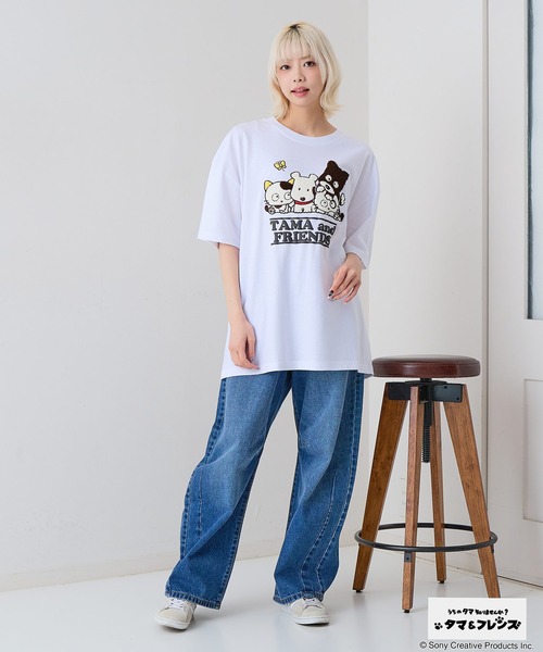 JEANS MATE（ジーンズメイト）の「【タマ＆フレンズ～うちのタマ知りませんか？】【コットン100%のしっかりした生地】オリジナルデザインTシャツ バイキンくん 刺繍 ドロップショルダー ユニセックス（Tシャツ/カットソー・メンズ・ベージュ系その他2/ホワイト系その他/ブルー系その他2/ブラック系その他・LARGE/MEDIUM/SMALL/X-LARGE）」の6枚目の写真