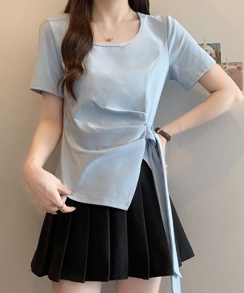Teem Store(チームストア)の「【カラバリ】サイドリボンカシュクールTシャツ(Tシャツ/カットソー・レディース・イエロー/ネイビー/グリーン/ホワイト/サックスブルー/ブラック/パープル・F)」の22枚目の写真