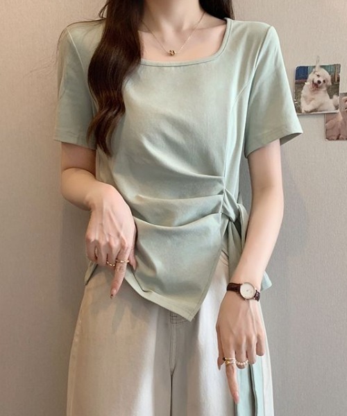 Teem Store(チームストア)の「【カラバリ】サイドリボンカシュクールTシャツ(Tシャツ/カットソー・レディース・イエロー/ネイビー/グリーン/ホワイト/サックスブルー/ブラック/パープル・F)」の14枚目の写真
