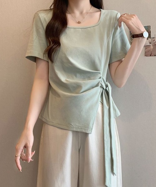 Teem Store(チームストア)の「【カラバリ】サイドリボンカシュクールTシャツ(Tシャツ/カットソー・レディース・イエロー/ネイビー/グリーン/ホワイト/サックスブルー/ブラック/パープル・F)」の16枚目の写真