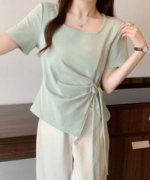 Teem Store(チームストア)の「【カラバリ】サイドリボンカシュクールTシャツ(Tシャツ/カットソー・レディース・イエロー/ネイビー/グリーン/ホワイト/サックスブルー/ブラック/パープル・F)」の17枚目の写真