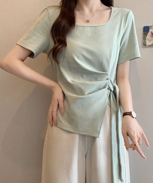Teem Store(チームストア)の「【カラバリ】サイドリボンカシュクールTシャツ(Tシャツ/カットソー・レディース・イエロー/ネイビー/グリーン/ホワイト/サックスブルー/ブラック/パープル・F)」の18枚目の写真