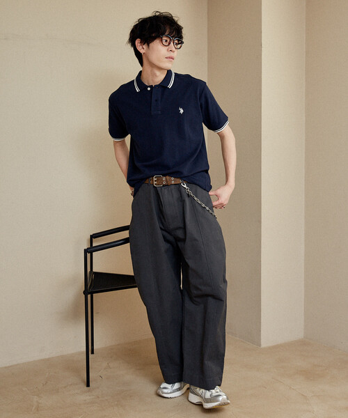 U.S. POLO ASSN.（ユーエスポロアッスン）の「U.S. POLO ASSN. × PUBLUX/ユーエスポロアッスン 別注 ワンポイント 刺繍 鹿の子 ポロシャツ　限定展開（ポロシャツ・メンズ・ネイビー/ライトグレー/ホワイト/ブラック/チャコールグレー/ブラウン・SMALL/LARGE/MEDIUM）」の14枚目の写真