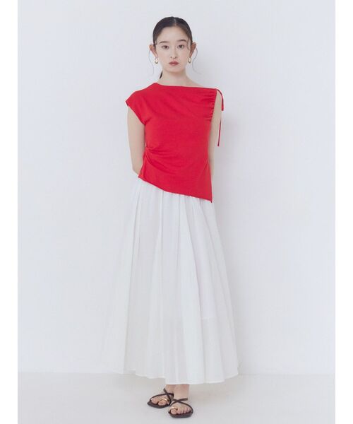 LAGUNAMOON（ラグナムーン）の「アシメギャザーリボンニットプルオーバー 【夏服】（ポロシャツ・レディース・ブラック/レッド/アイボリー・SMALL/MEDIUM/FREE）」の16枚目の写真