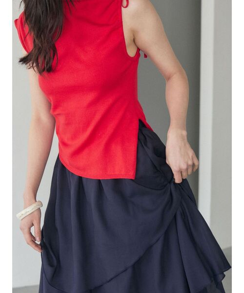 LAGUNAMOON（ラグナムーン）の「アシメギャザーリボンニットプルオーバー 【夏服】（ポロシャツ・レディース・ブラック/レッド/アイボリー・SMALL/MEDIUM/FREE）」の18枚目の写真