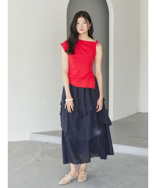LAGUNAMOON（ラグナムーン）の「アシメギャザーリボンニットプルオーバー 【夏服】（ポロシャツ・レディース・ブラック/レッド/アイボリー・SMALL/MEDIUM/FREE）」の19枚目の写真