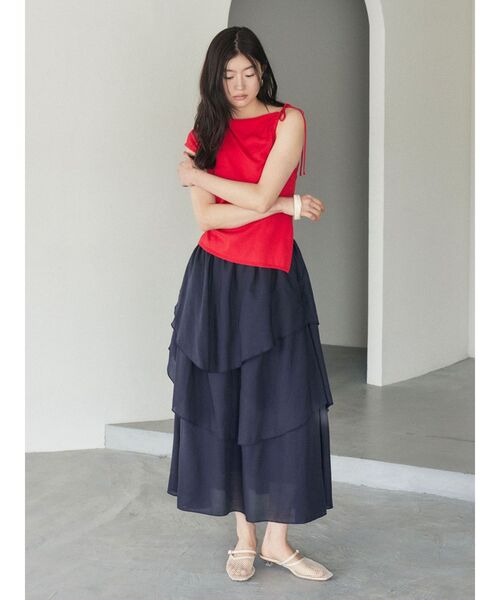 LAGUNAMOON（ラグナムーン）の「アシメギャザーリボンニットプルオーバー 【夏服】（ポロシャツ・レディース・ブラック/レッド/アイボリー・SMALL/MEDIUM/FREE）」の20枚目の写真